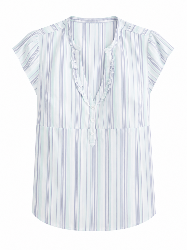 White Multi-Stripe Ruffle Blouse