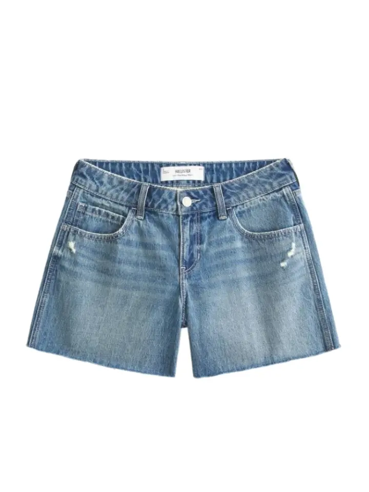 Medium-Wash Distressed Denim Shorts