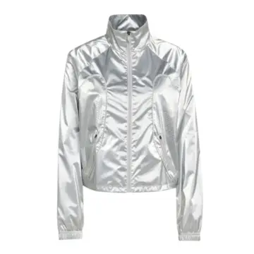 Metallic Silver Cropped Zip Track Jacket