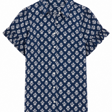 Navy Floral Print Short Sleeve Button Shirt