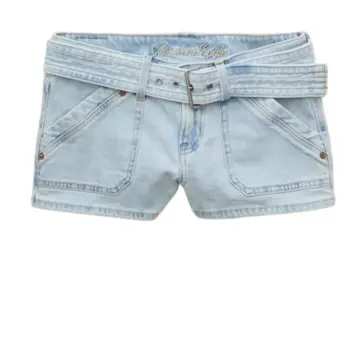 Light-Wash Denim Shorts with Self-Tie Belt