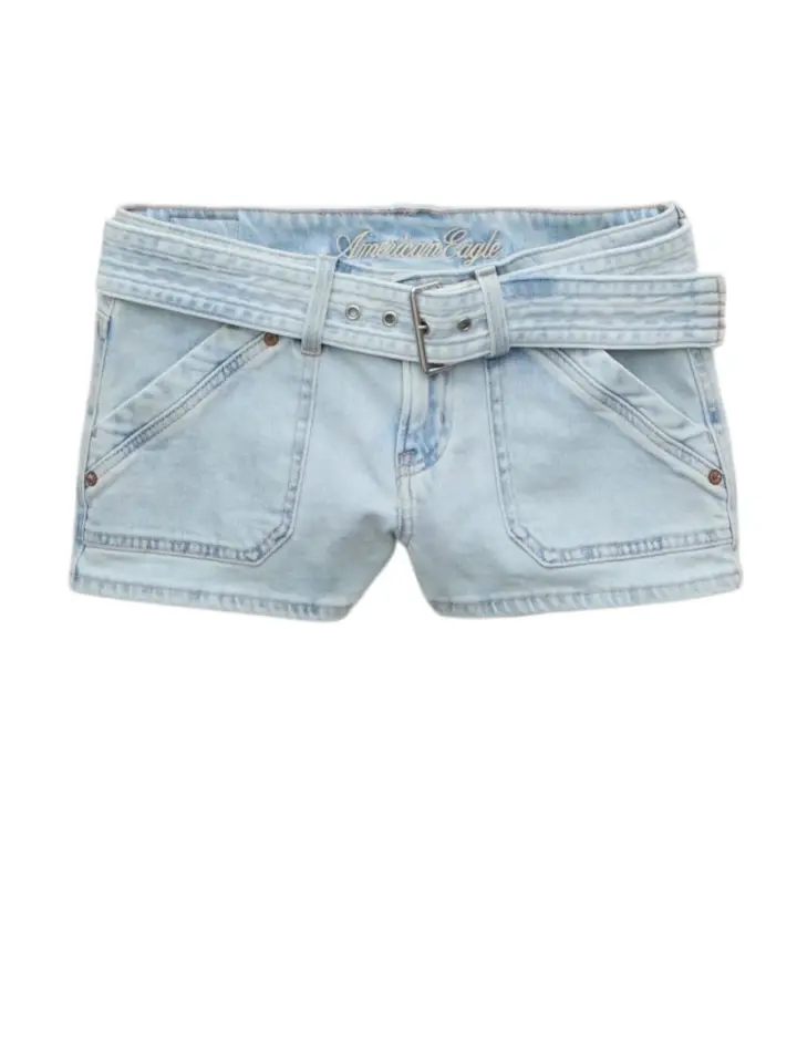 Light-Wash Denim Shorts with Self-Tie Belt