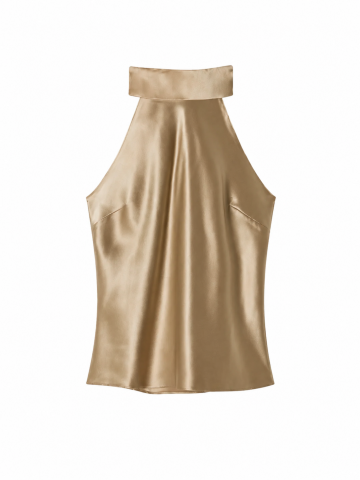 Champagne Gold Sleeveless Mock Neck Top