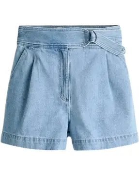 High-Waisted Flared Denim Shorts with Ring Buckle Belt