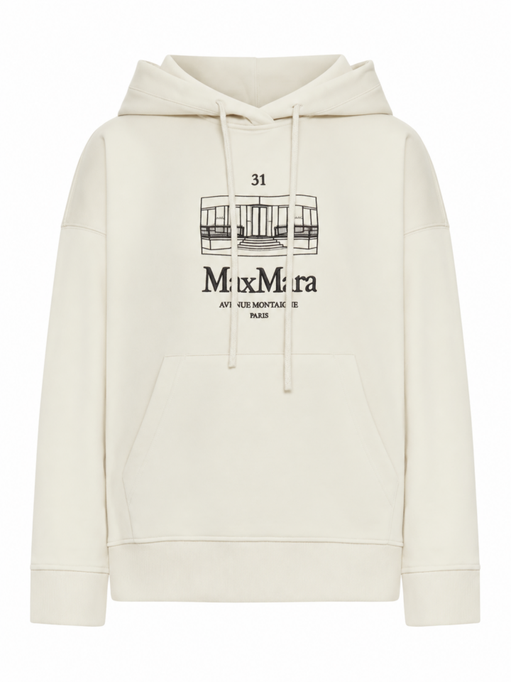 Off-White Relaxed Hoodie with Graphic Number Print