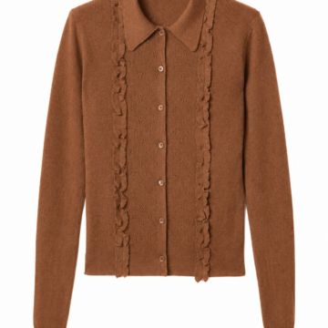 Brown Pointelle Knit Cardigan