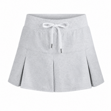 Heather Grey Pleated Mini Skater Skirt with Drawstring