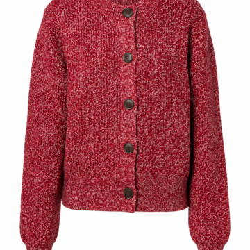 Deep Red Marled Knit Cardigan with Five-Button Front