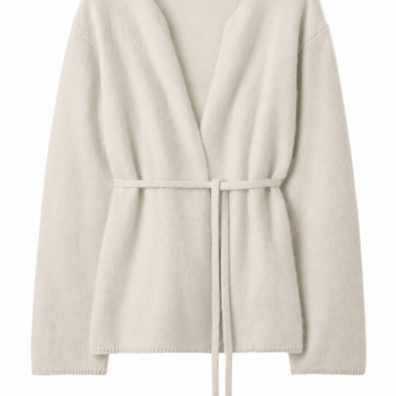 Off-White Oversized Knit Wrap Sweater with Self-Tie Belt