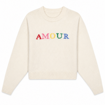 Cream Relaxed Fit Knit Sweater with Colorful Intarsia Graphic