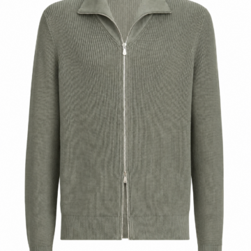 Sage Green Zip-Up Collar Knit Sweater
