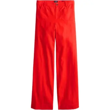 Red Wide Straight-Leg Trousers with Patch Pockets