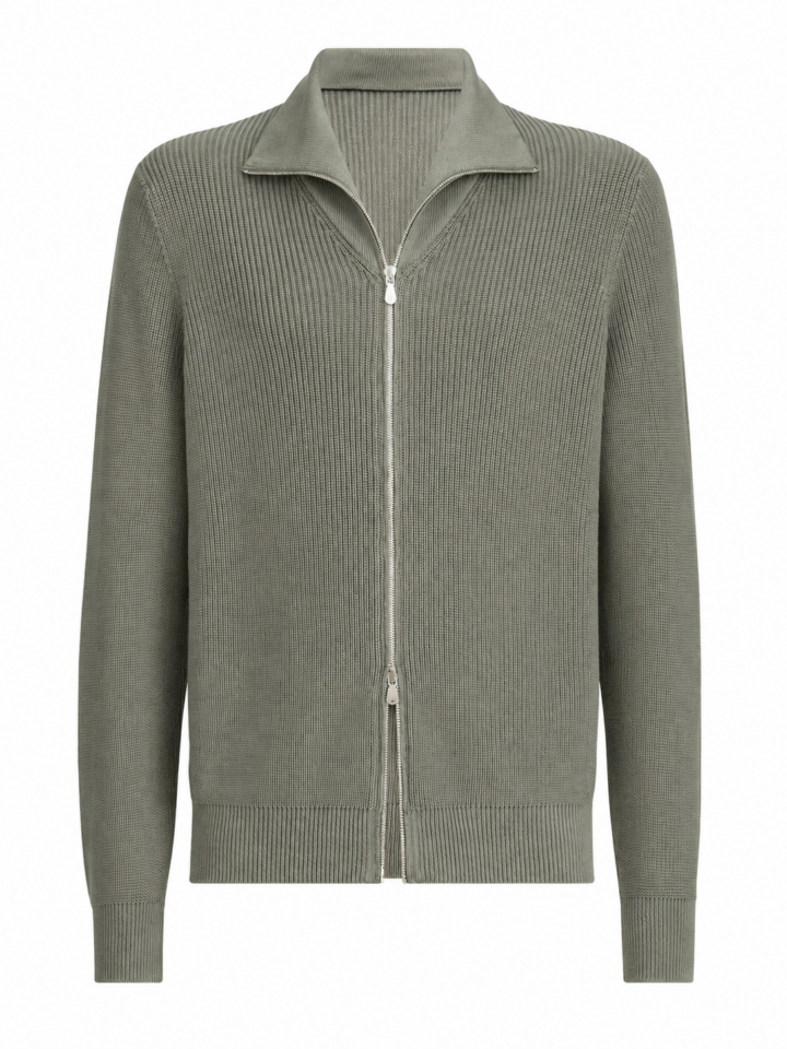 Sage Green Zip-Up Collar Knit Sweater