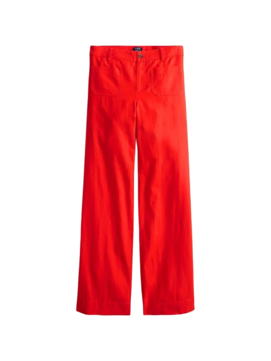 Red Wide Straight-Leg Trousers with Patch Pockets