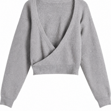 Heather Grey Wrap Cropped Sweater