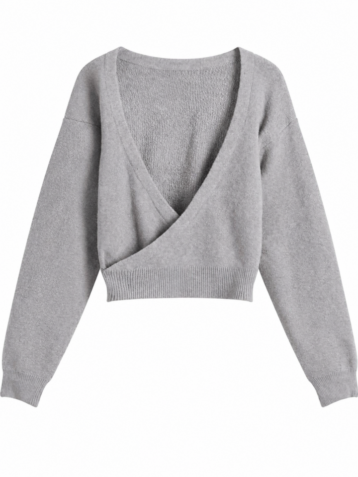 Heather Grey Wrap Cropped Sweater