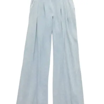 Light Blue Wide-Leg Pleated Pants