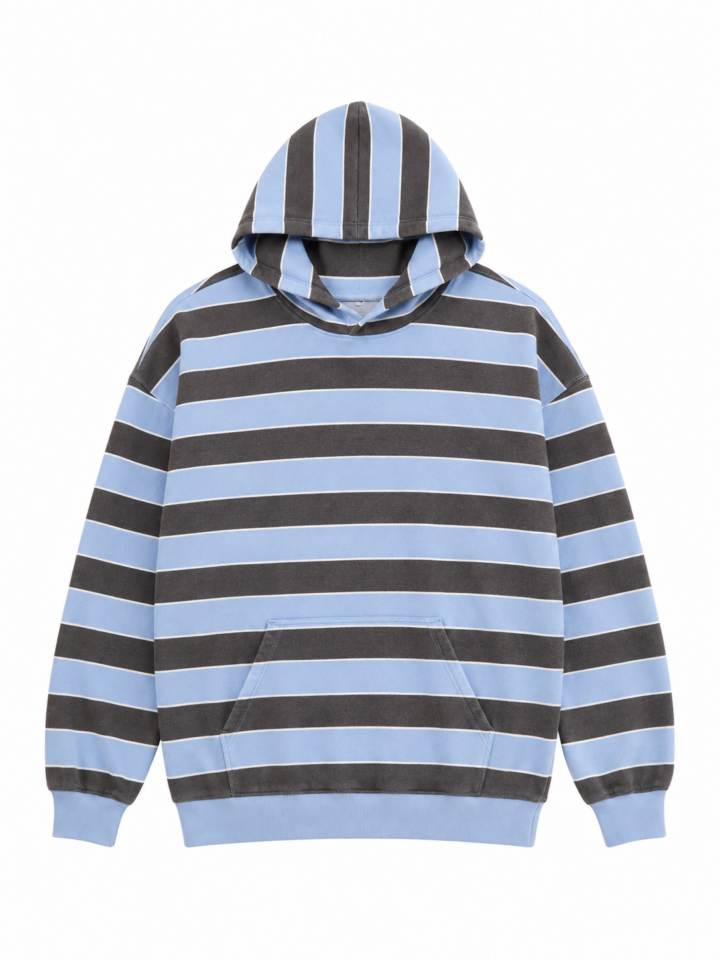 Light Blue and Charcoal Striped Oversized Hoodie
