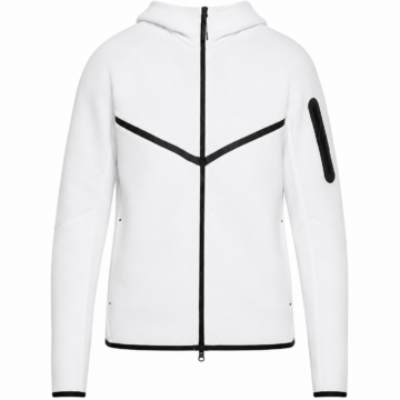 White Full-Zip Hooded Sweatshirt with Black Y-Stripe Piping