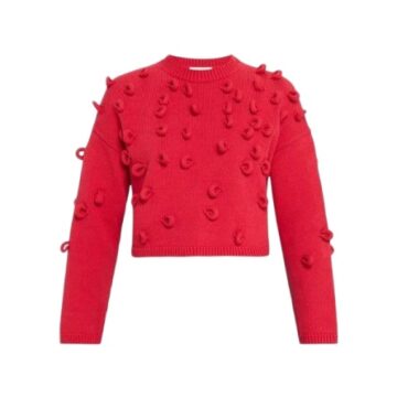 Red Cropped Loop Yarn Knit Sweater