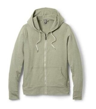 Light Olive Green Full-Zip Hoodie with Heathered Texture
