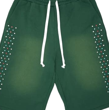 Green Fleece Shorts with Dot Embellishments